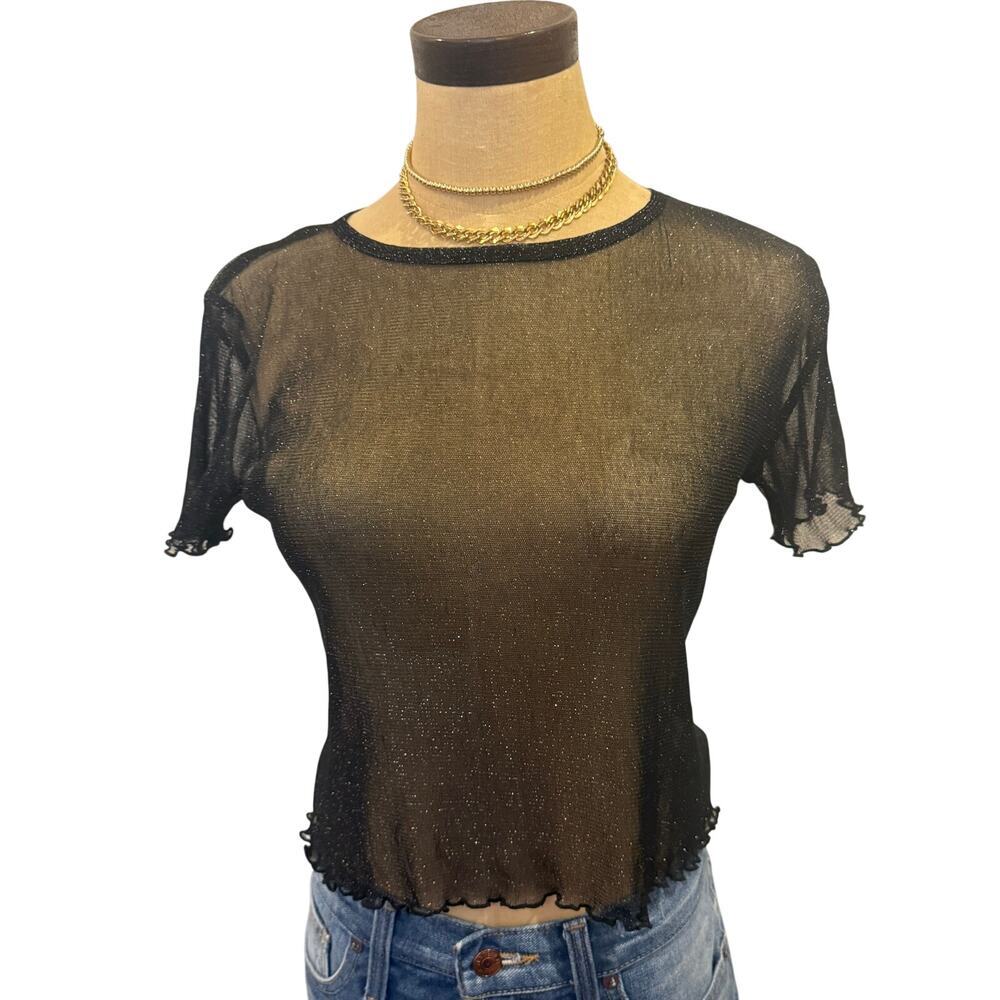 BRANDY MELVILLE Black Shimmer Shear Top Shirt One size XS - M
